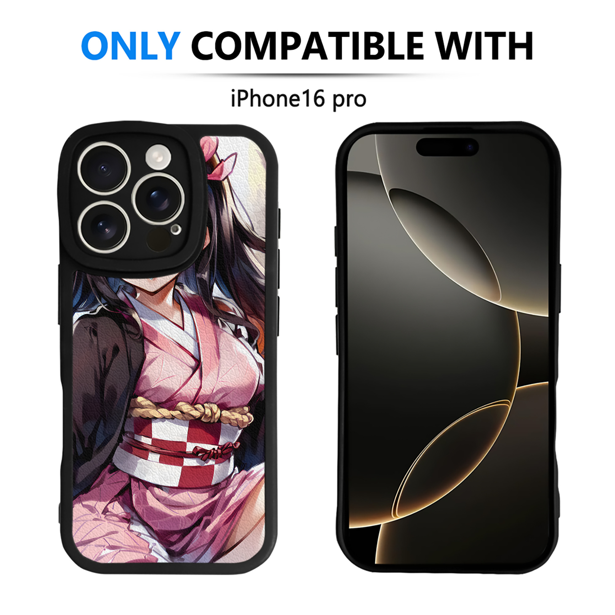 （画像用） 鬼滅の刃（きめつのやいば）竈門 禰󠄀豆子／かまど ねずこ Kamado Nezuko 【iPhone 16シリーズ対応】シリコンスマホケース（レザー調） 材質：シリコン